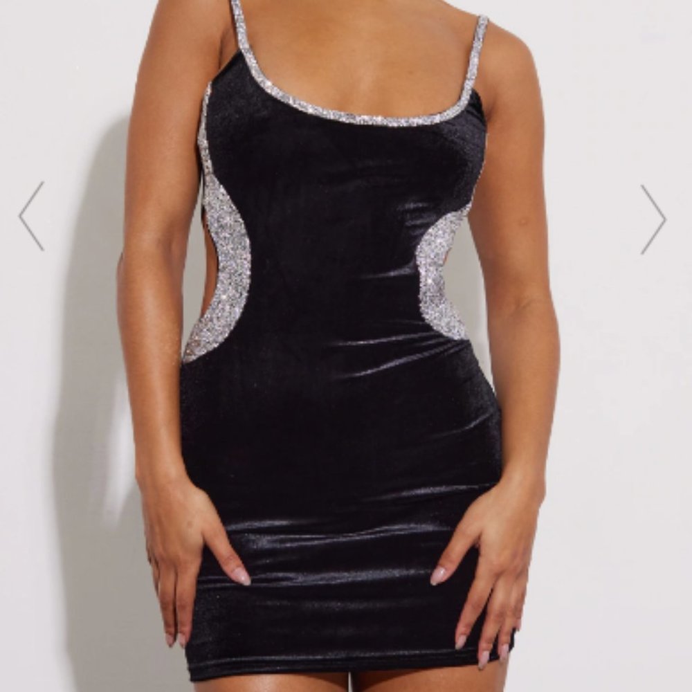 Pretty Little Thing Velvet Diamante Trim Detail Strappy Bodycon Dress